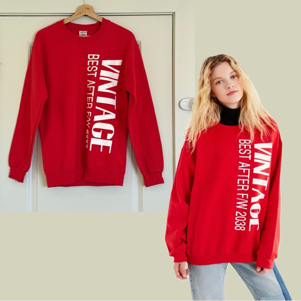 Like New‼️UO Urban Sophistication Future Vintage Crew Neck Sweatshirt, Red, Sz S